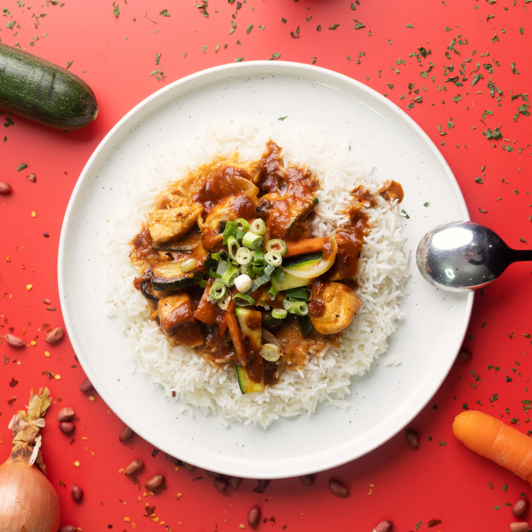 Coconut Chicken, Rice and Satay Sauce