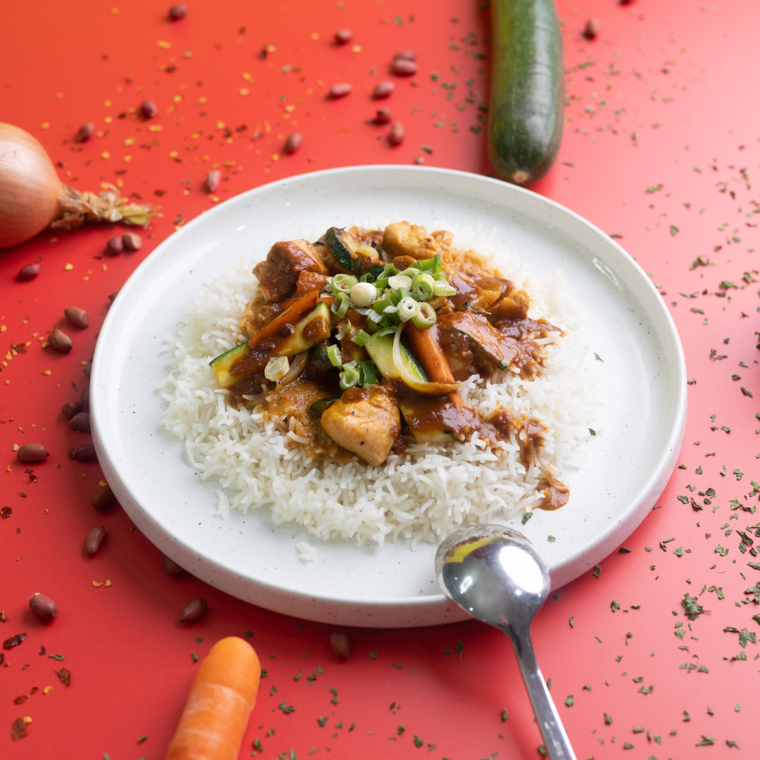 Coconut Chicken, Rice and Satay Sauce