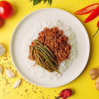 Korean Mince Bowl, Jasmine Rice and Chilli Beans